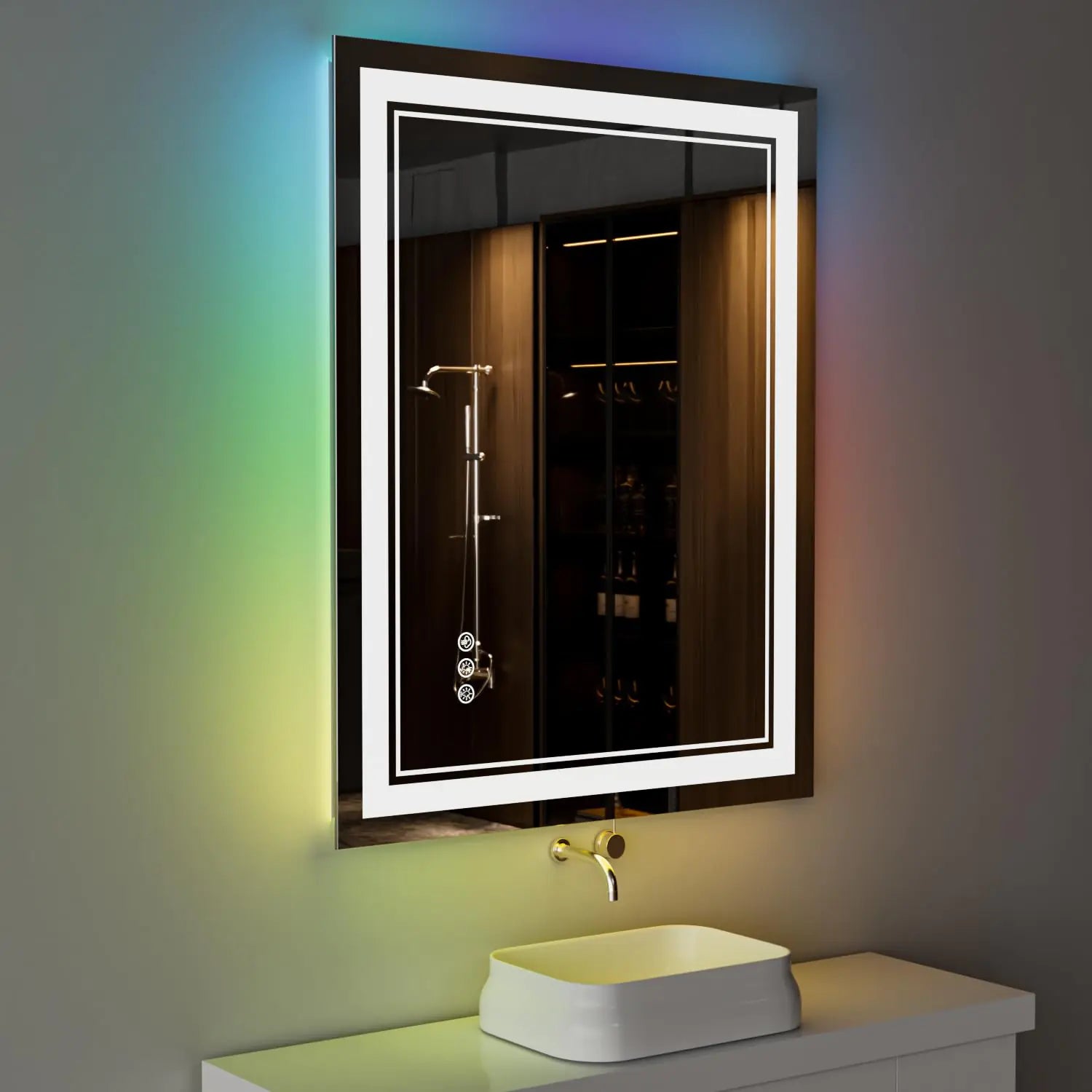 ISTRIPMF 24x36 inch RGB LED Bathroom Mirror with Lights Colorful Changing Lighted Mirror Shatterproof Dimmable Anti-Fog LED Vanity Mirror for Bathroom (RGB Backlit + Front-Lit)